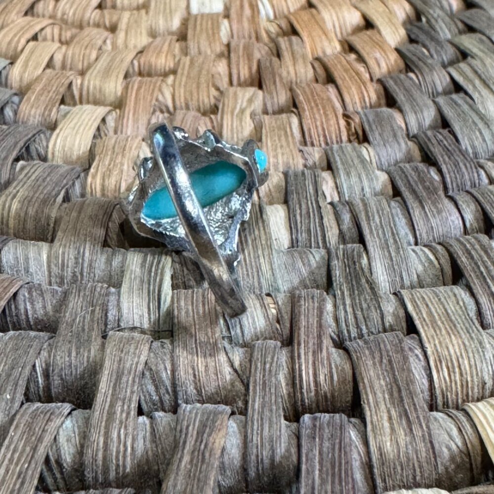 Vintage Silver Ring With Turquoise & Coral Gemstones Size 6 - 18KHGE Marked - Picture 6 of 9